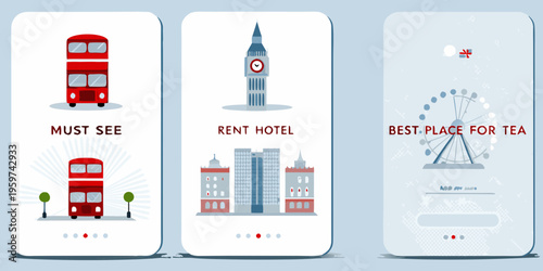 London landmarks displayed on smartphone screens in a colorful illustration