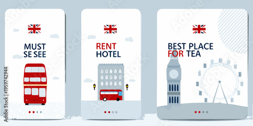 London themed smartphone screens displaying tourist attractions and services