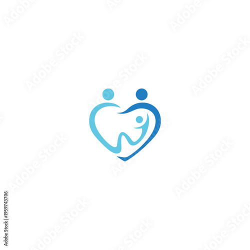 Family Dental Care Logo HeartShaped Design with People and Tooth.