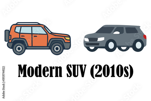Modern SUV car icon from 2010s featuring crossover automobile and sport utility vehicle for transport history evolution timeline