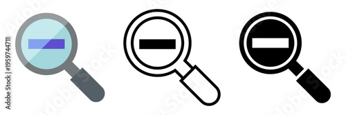 ズームアウト虫眼鏡アイコンセット 縮小・マイナス検索ルーペUIベクター素材 / Zoom out magnifying glass icon set minus search loupe vector
