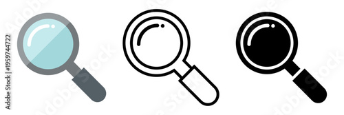 虫眼鏡アイコンセット 検索・拡大のルーペUIシンボル ベクター素材 / Magnifying glass icon set search loupe vector
