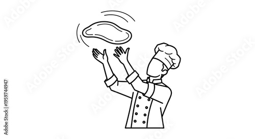 Chef tossing pizza dough in air.