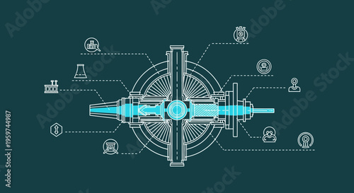 Detailed Blueprint of Mechanical Gear System.
