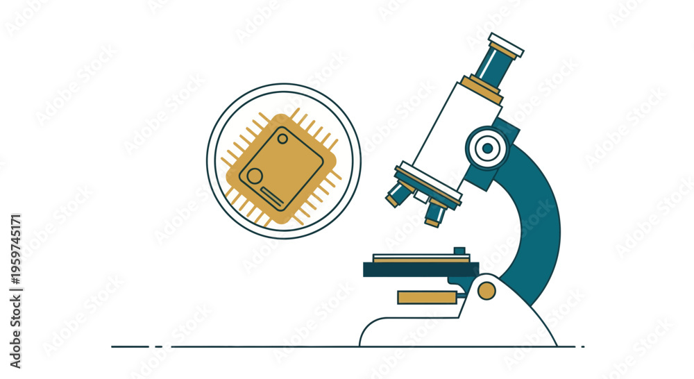 Naklejka premium Microscope with microchip under examination.