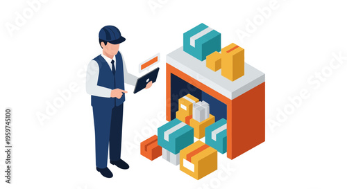 Man delivering packages with clipboard.