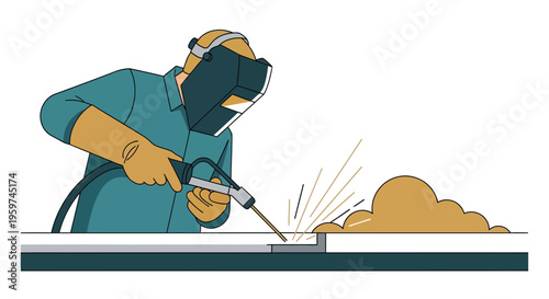 Man wearing protective gear welding metal.