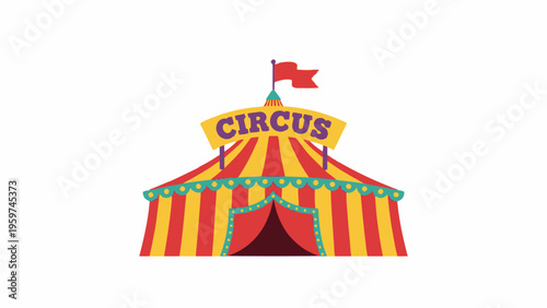 Circus Tent with Red and Yellow Stripes Isolated on White