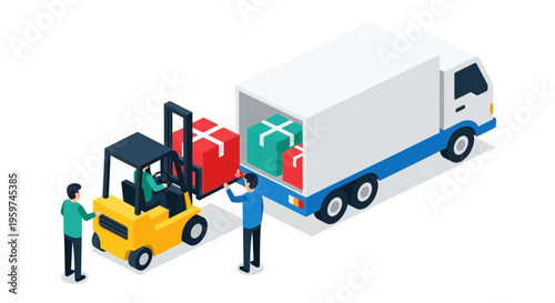 Workers loading packages onto truck.