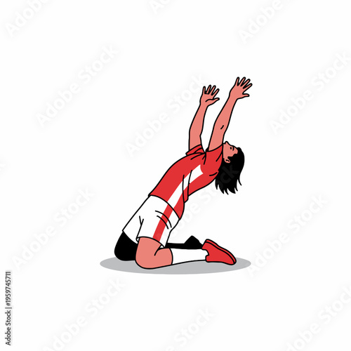 Soccer player celebrating goal on knees vector illustration