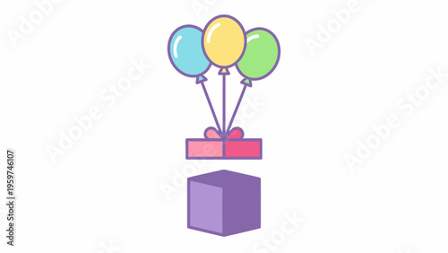 Balloons lifting gift box lid illustration on white background