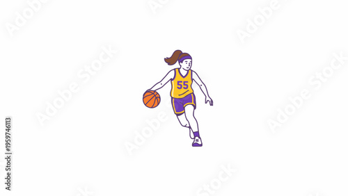Female Basketball Player Dribbling Ball Illustration on White