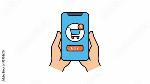 Mobile Shopping App Interface with Shopping Cart on Smartphone