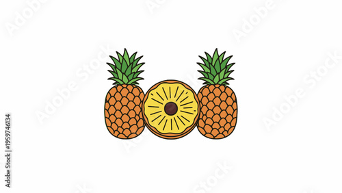 Pineapple Fruit Vector Illustration with Slice on White Background