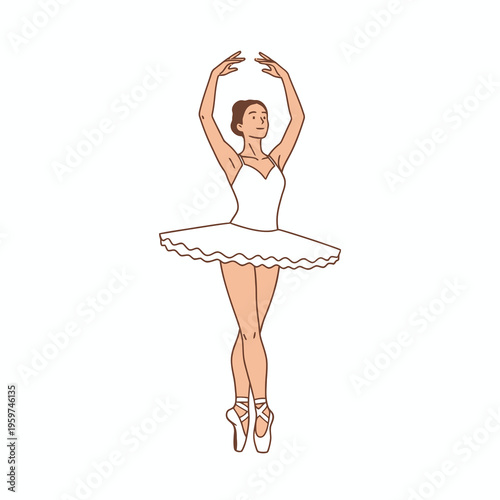 Ballerina in white tutu dancing on white background