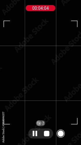Smartphone vertical camera recording screen, interface video footage overlay with timer countdown