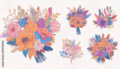 Colorful flowers in bouquets.