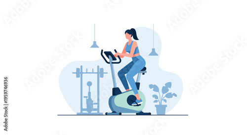 Women Riding Upright Stationary Bike in Gym for Leg Workout and Endurance Training