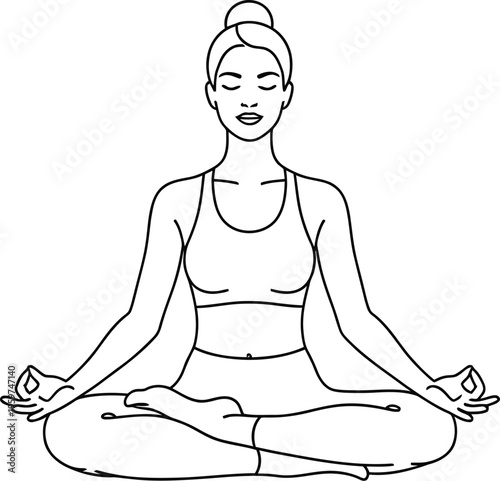 Woman sitting in lotus position with hands in meditation posture