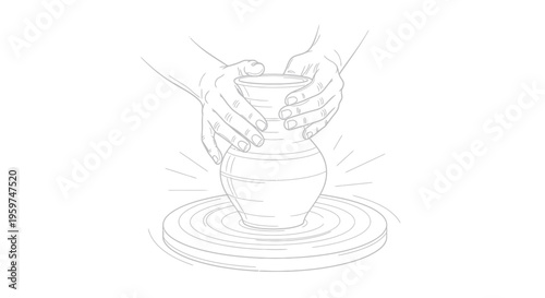 Hands shaping a clay vase on a pottery wheel