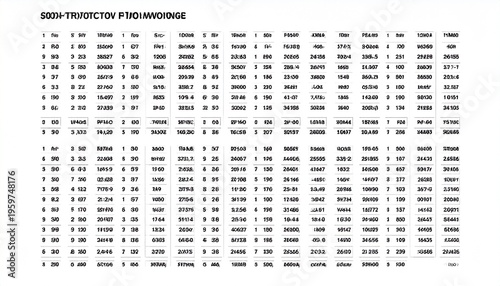 Photos Dense Numerical Data Table - A Detailed Analysis of Information.