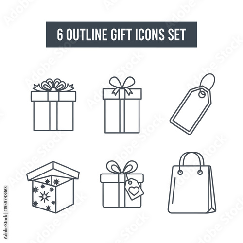 A versatile collection of minimalist outline icons representing the concept of thoughtful giving, celebration, and festive shopping, perfect for digital design