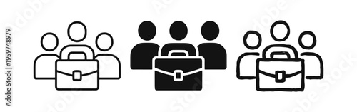 Business Team and Professional Collaboration Icon Set. Corporate Group with Briefcase Symbols.