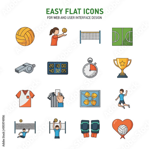 Volleyball and Sports Icons A Collection of Easy Flat Graphics for Web and Design