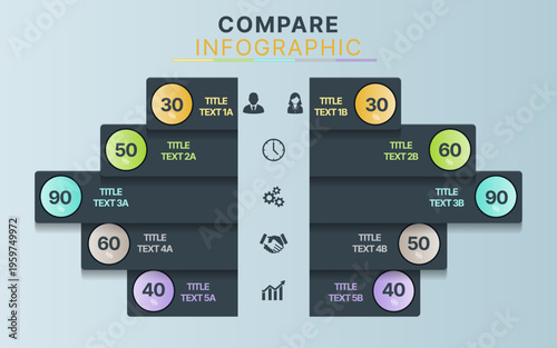 Modern compare infographic vector template, professional business comparison chart with 5 steps