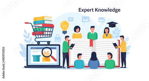 Expert Knowledge, Online Education and Learning Platform. People studying, researching, and sharing ideas for professional development.