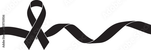 Black awareness ribbon, symbolic bow, vector icon, simple design element