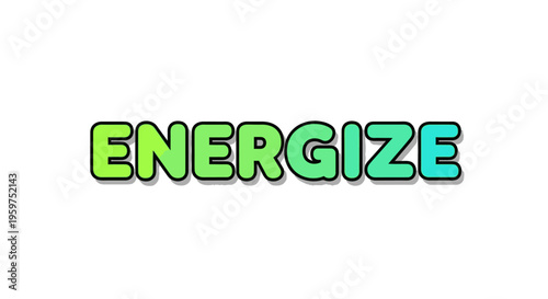 Energize Word Text with Green and Blue Gradient and Shadow Effect