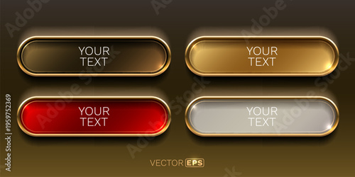 Shiny metallic web buttons with golden frames in various colors.
