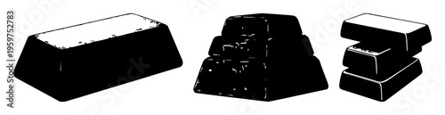 Gold bar stack silhouette set with simple geometric stacking style featuring gold, bar, silhouette, bullion with mining and finance