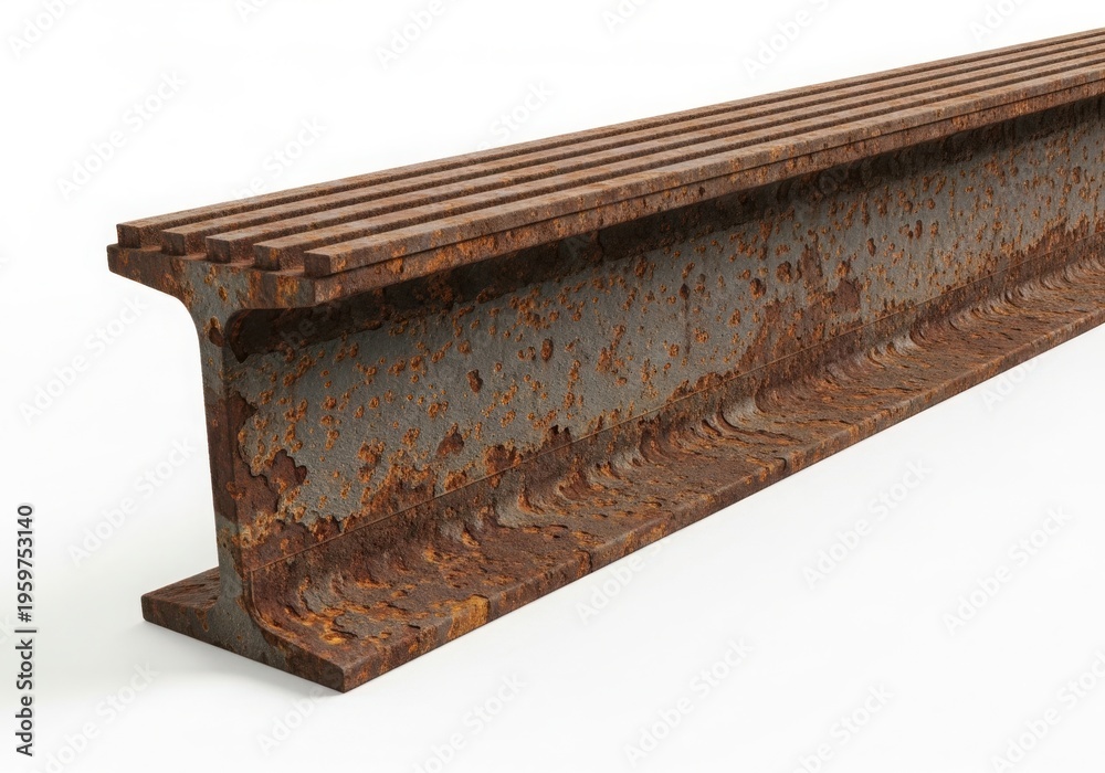 Fototapeta premium Rusty steel railroad track on white background