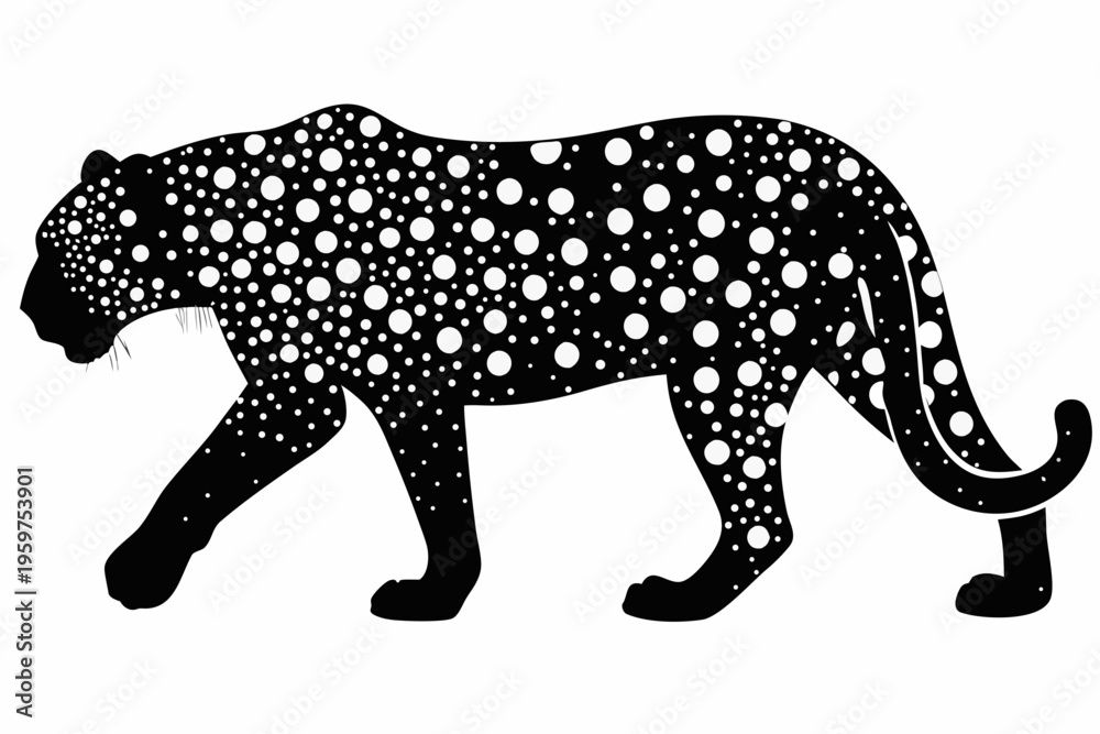 Fototapeta premium A striking black and white illustration of a leopard in profile