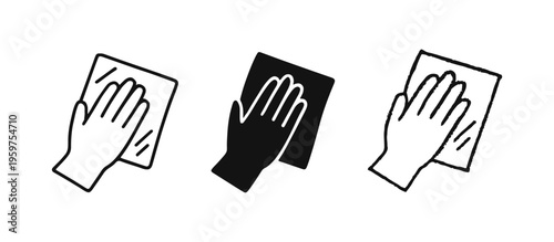Hand Wiping with Cloth Icon Set - Cleaning and Disinfecting Surface Vector Symbols
