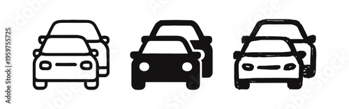 Car Traffic Jam or Multiple Vehicles Icon Set - Transportation Symbols