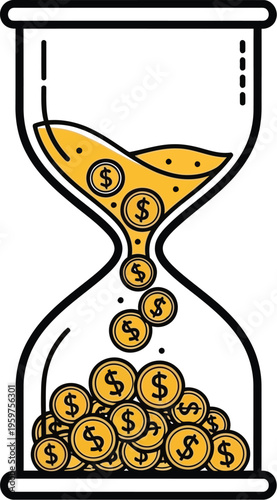 Hourglass with dollars coins flowing through it like sand