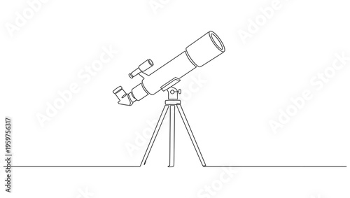Continuous one line drawing of telescope. One line drawing illustration of telescope. Minimalist space concept