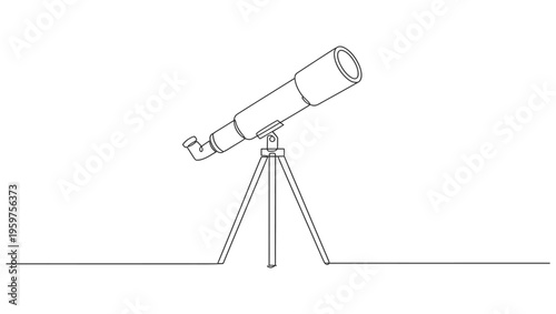 Continuous one line drawing of telescope. One line drawing illustration of telescope. Minimalist space concept
