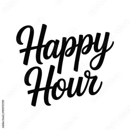 Photos Elegant black calligraphy displays the phrase happy hour on a white background