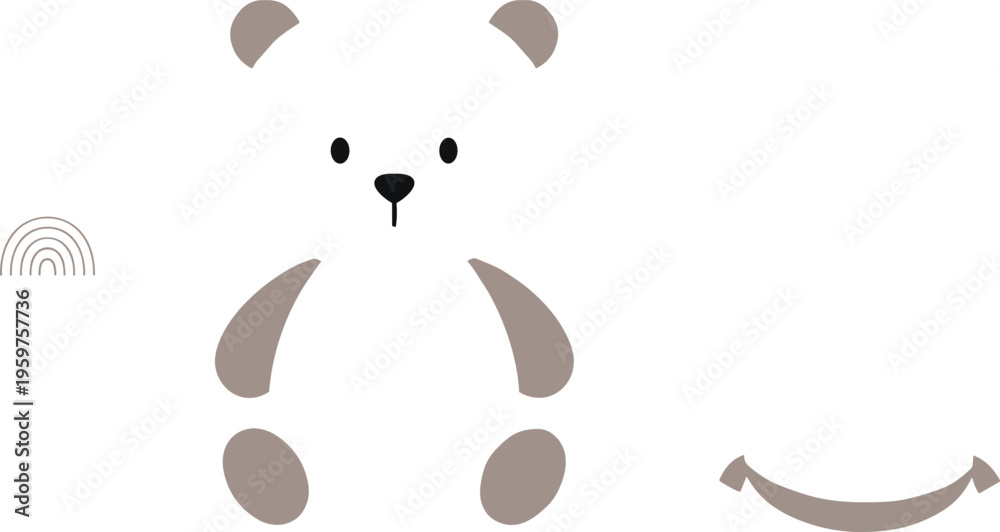 Fototapeta premium Minimal teddy bear elements set flat vector illustration simple cartoon parts for character creation eyes nose ears paws and shapes design