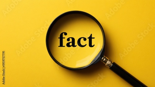 Magnifying glass over the word fact on a yellow background