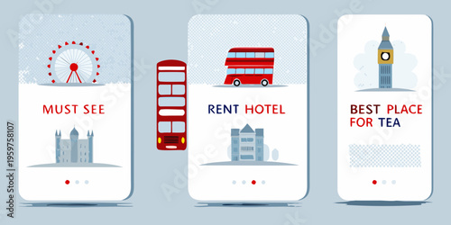 London landmarks illustrated on mobile phone screen mockups for travel