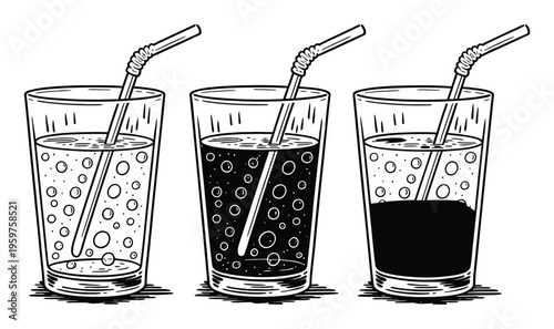 Soda Glasses with Straws Vector Illustration