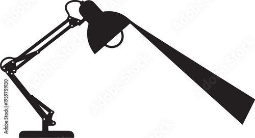 Desk lamp, adjustable arm, black silhouette, vector illustration, office lighting