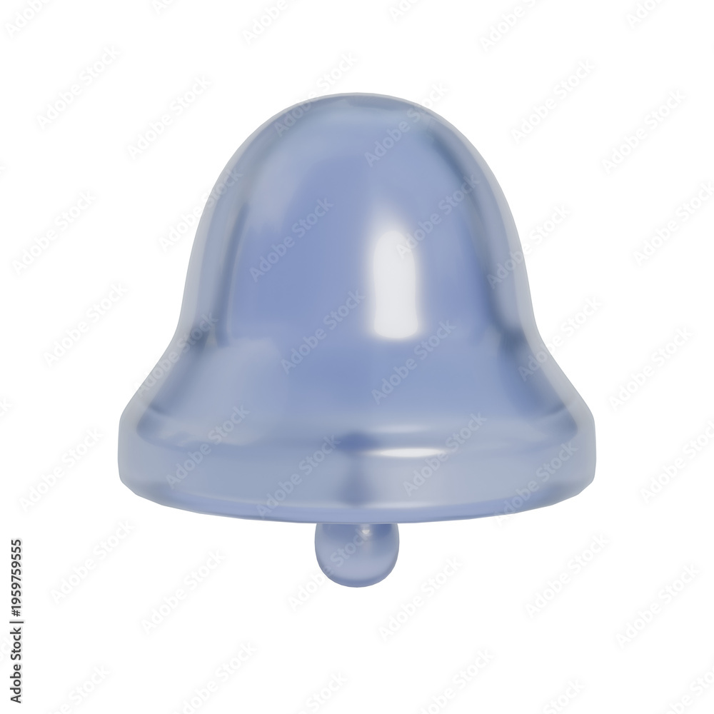 Fototapeta premium Transparent Glass Notification Bell Icon Three Quarter View Isolated on Transparent Background