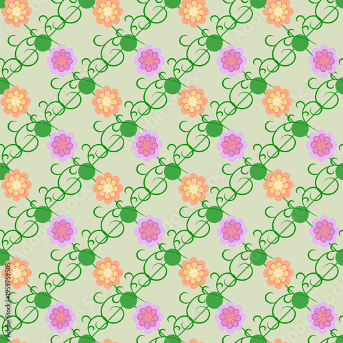 Abstract flowers diagonal seamless pattern