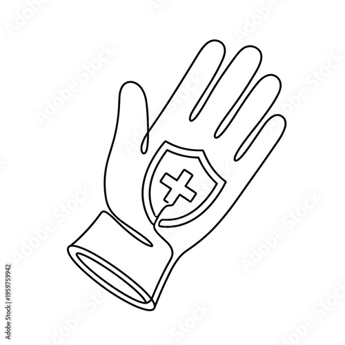 Medical glove design with protective shield concept on white background
